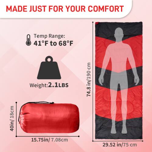 MADE JUST FOR YOUR COMFORT

Temp Range: 41°F to 68°F

Weight: 2.1 LBS

40 in/101.6 cm

15.75 in/7.08 cm

74.8 in/190 cm

29.52 in/75 cm
