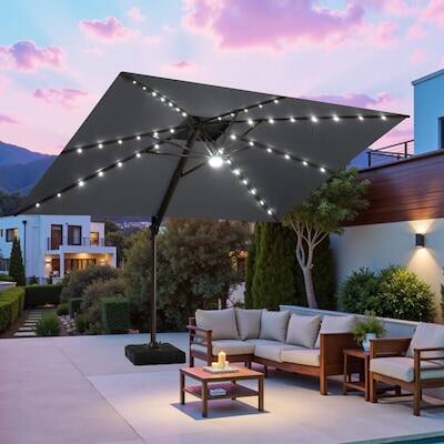 Alt View 4. Crestlive Products - Crestlive Products 11ft UPF50+ Aluminum Slide-tilt Cantilever Patio Umbrella with Light with 350lbs Wheeled Base - Dark gray.