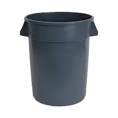 Front. Boardwalk - Round Waste Receptacle, 32 gal, Linear-Low-Density Polyethylene, Gray.