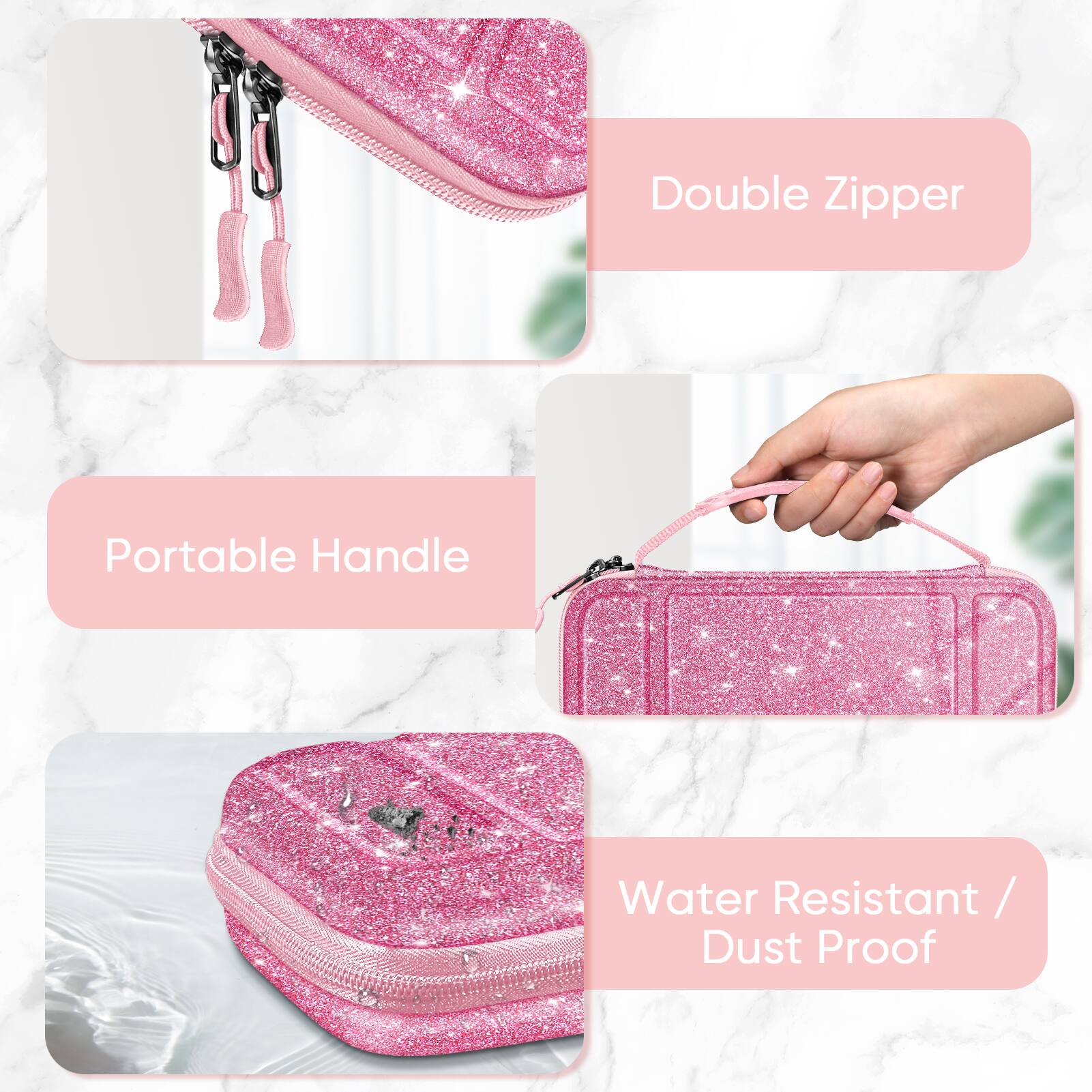 Double Zipper  
Portable Handle  
Water Resistant / Dust Proof