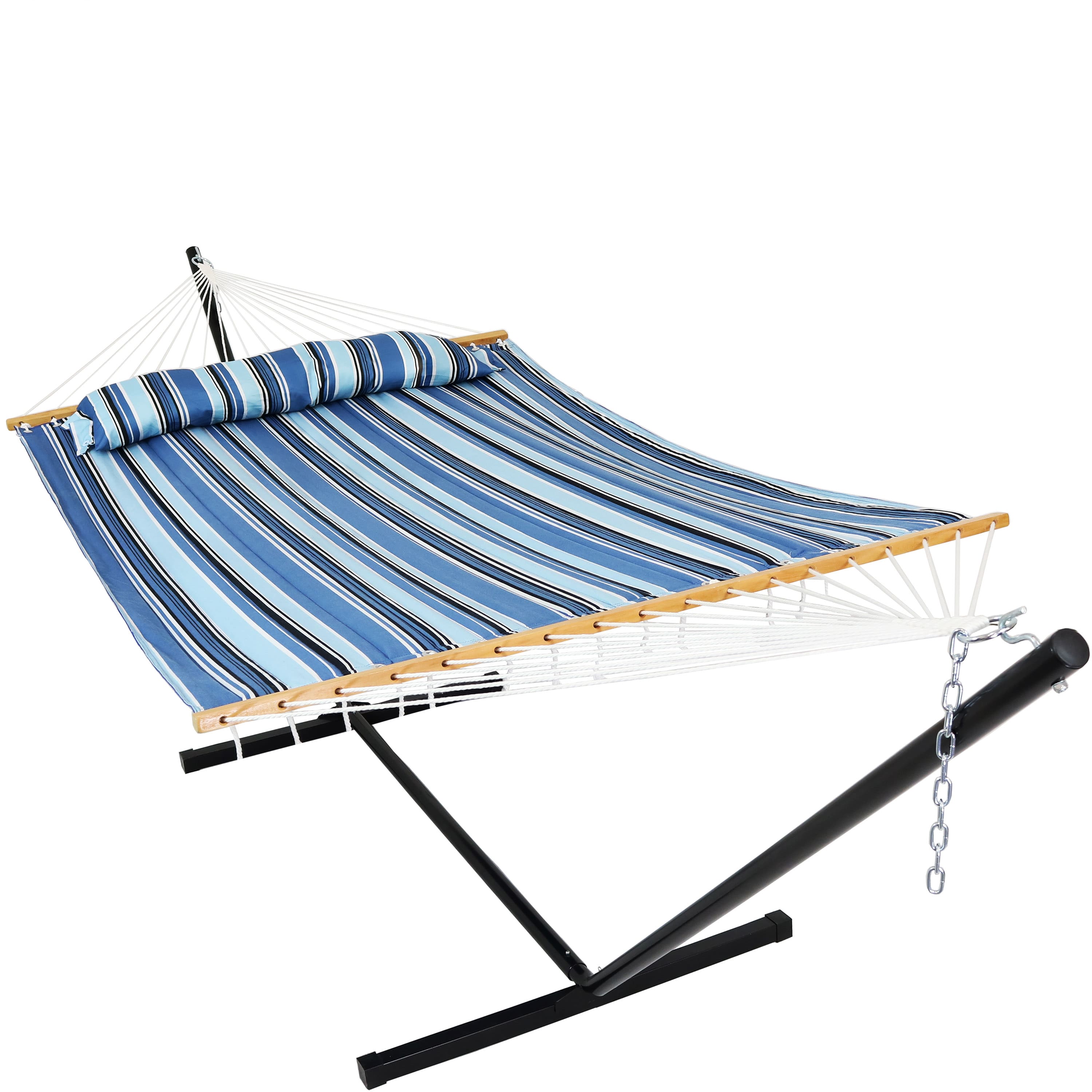 Sunnydaze - 2-Person Quilted Fabric Hammock with Steel Stand - Misty Beach