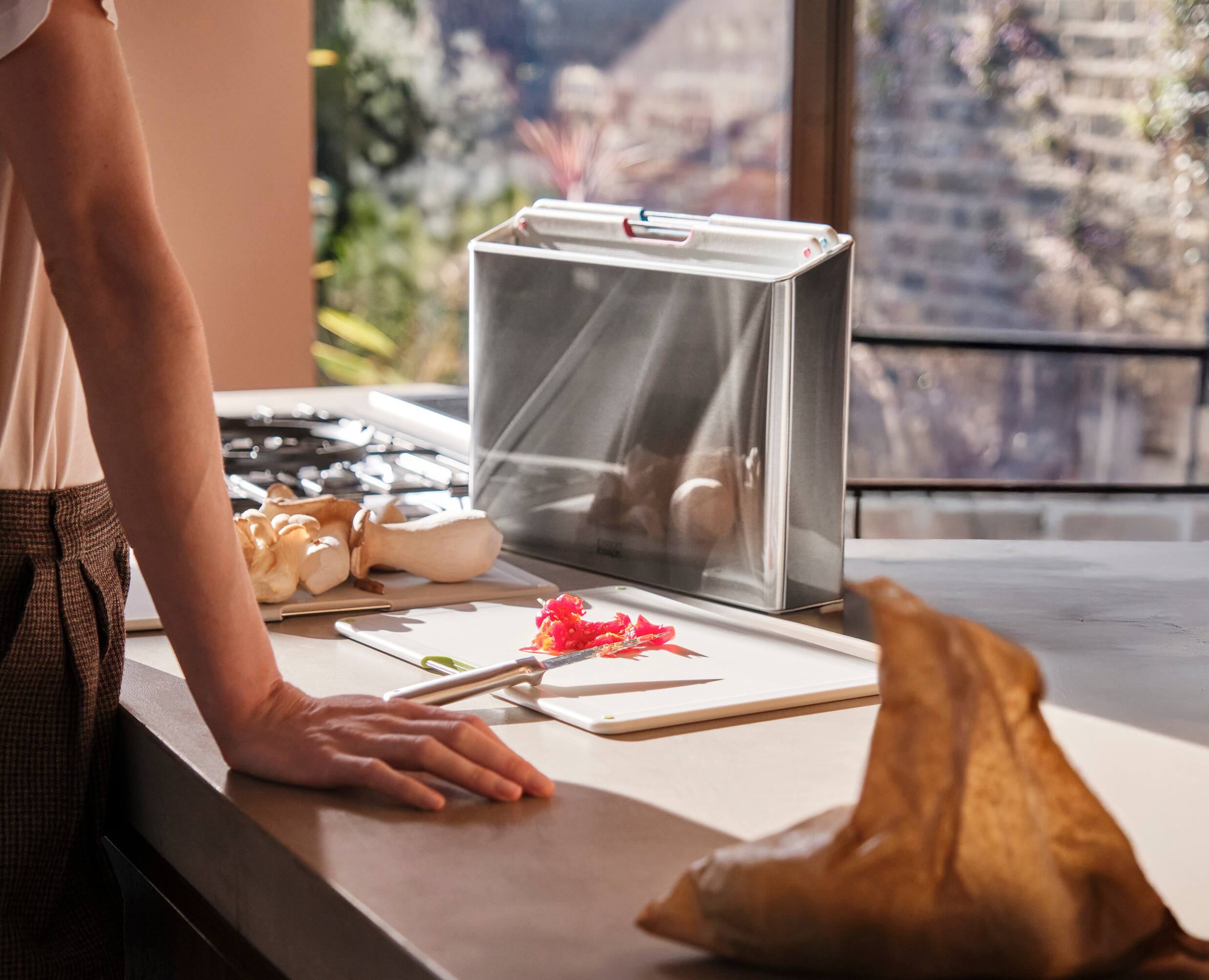 Alt View 1. Joseph Joseph - Folio Steel 4-piece Cutting Board Set with Steel Case - Stone.