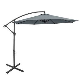 Kadyn - 10 Feet Offset Umbrella with 8 Ribs Cantilever and Cross Base-Gray, Patio Offset Umbrella with Easy Tilt Adjustment