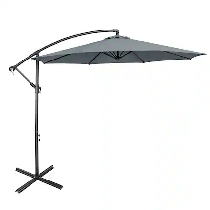 Front. Kadyn - 10 Feet Offset Umbrella with 8 Ribs Cantilever and Cross Base-Gray, Patio Offset Umbrella with Easy Tilt Adjustment.