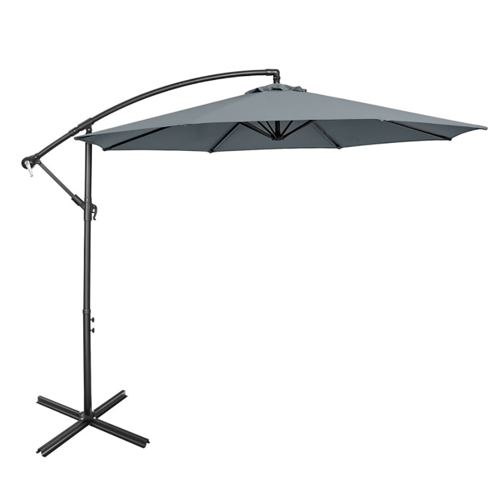 Front. Kadyn - 10 Feet Offset Umbrella with 8 Ribs Cantilever and Cross Base-Gray, Patio Offset Umbrella with Easy Tilt Adjustment.