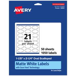 Avery - Oval Scalloped Labels, 1-1/8" x 2-1/4", 1,050 Labels - White