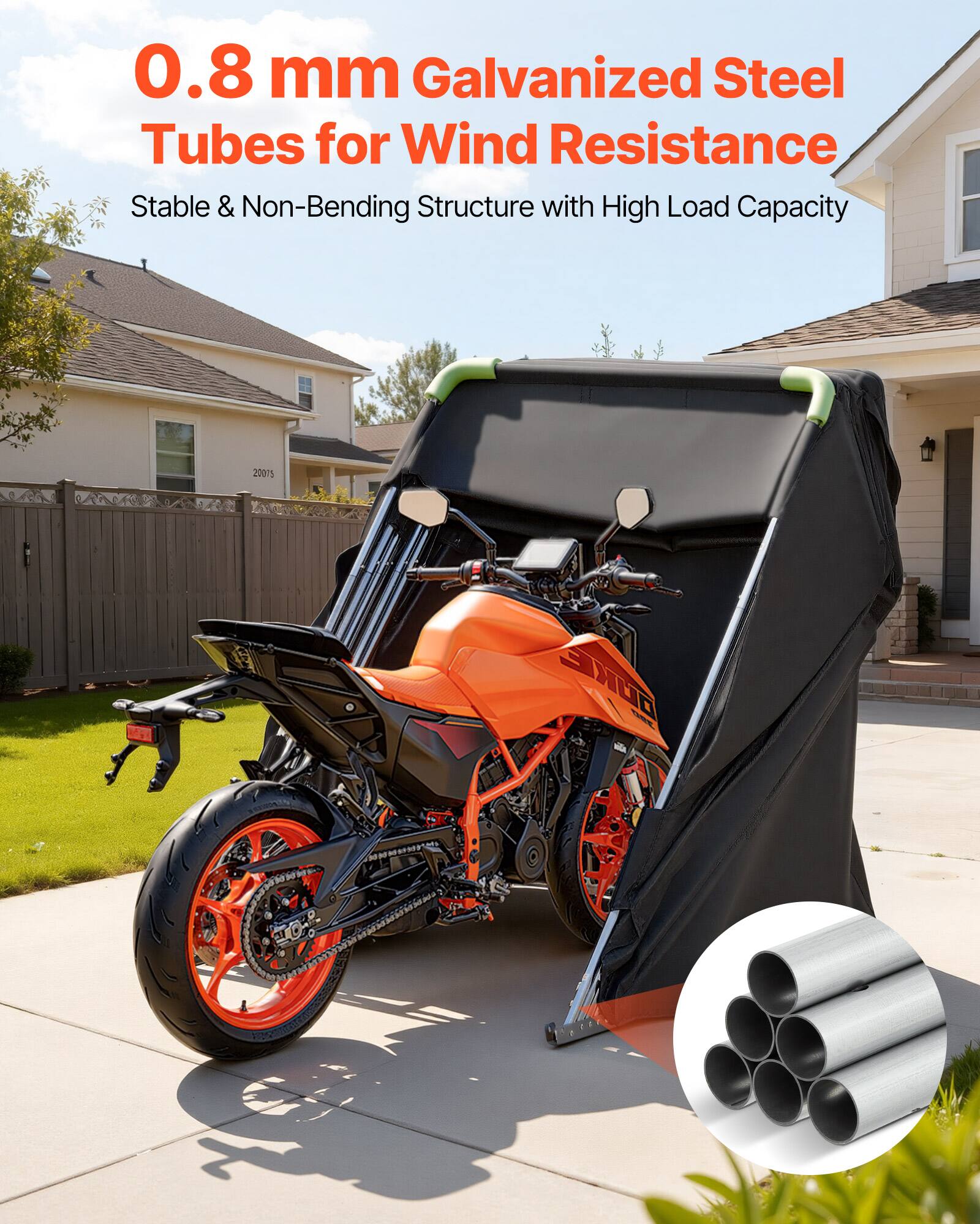 0.8 mm Galvanized Steel Tubes for Wind Resistance  
Stable & Non-Bending Structure with High Load Capacity