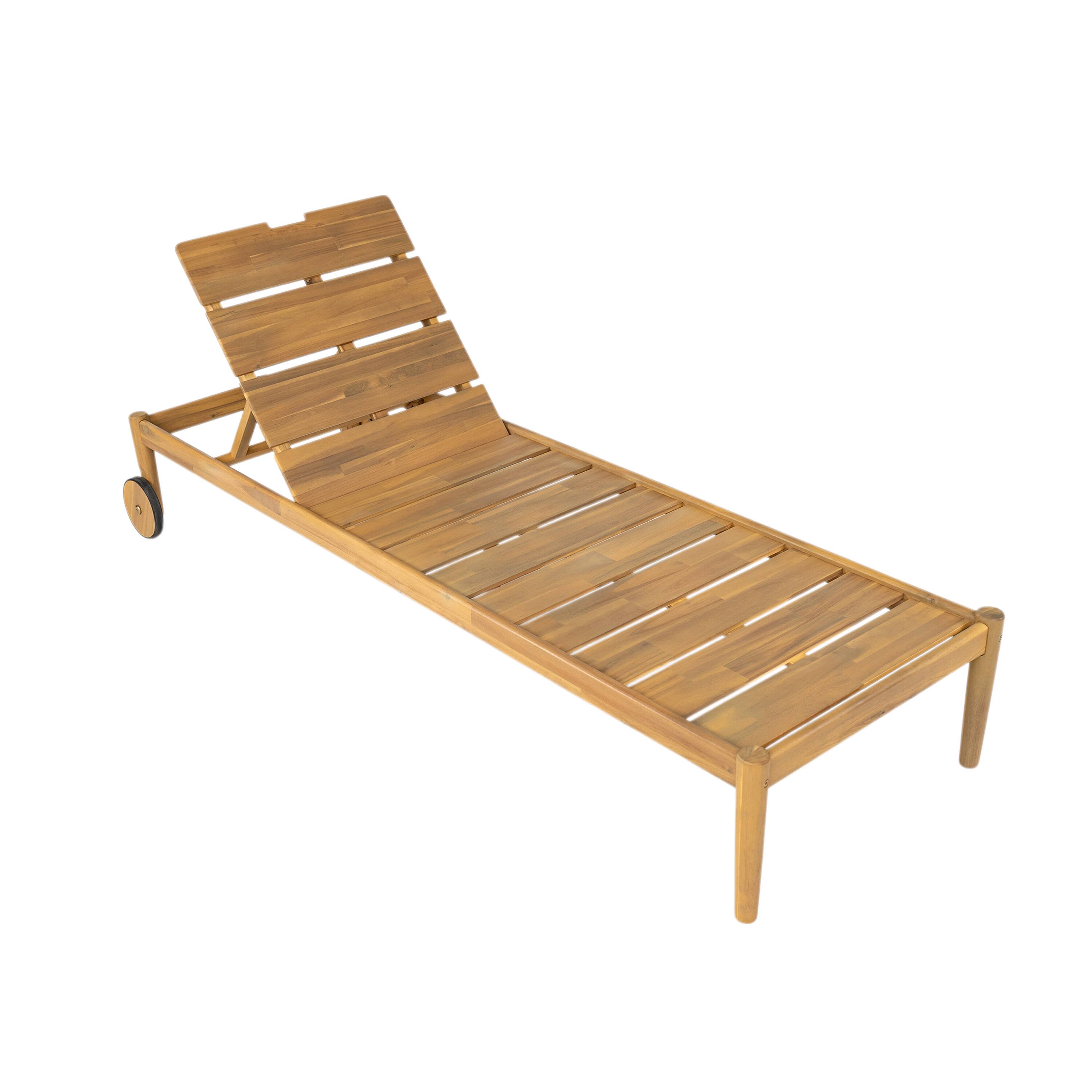 Alt View 2. Mondawe - Set of 2 Outdoor Acacia Wood Chaise Lounge with Wheels - Beige+Light Teak.