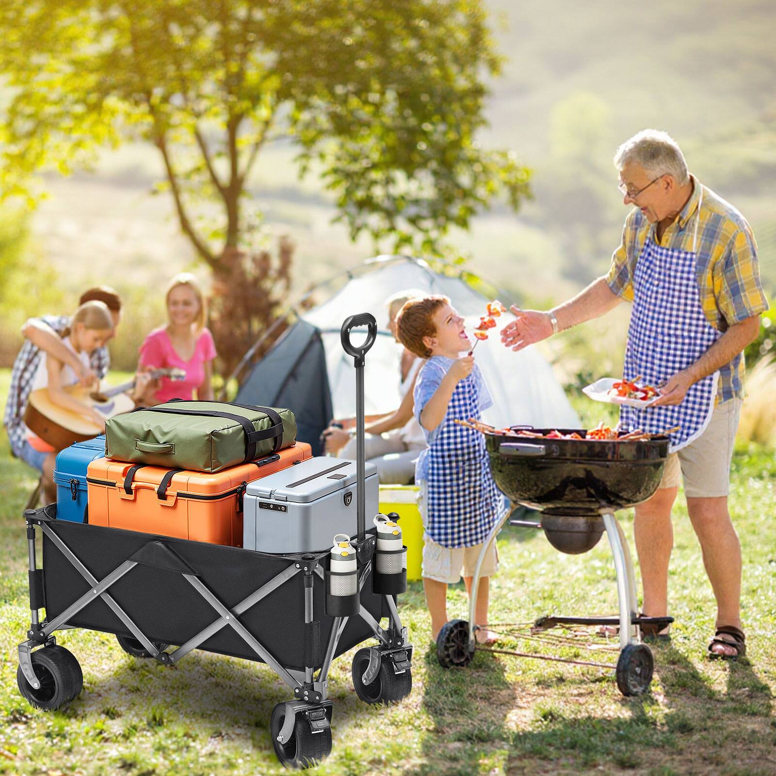 Alt View 4. Sugift - 600 Pounds Heavy Duty Foldable Wagon Cart Collapsible Utility Cart with Extra Large Wheels - Black.