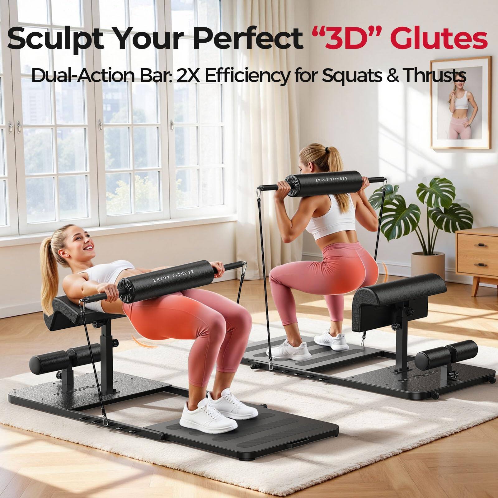 Sculpt Your Perfect "3D" Glutes  
Dual-Action Bar: 2X Efficiency for Squats & Thrusts  
ENJOY FITNESS