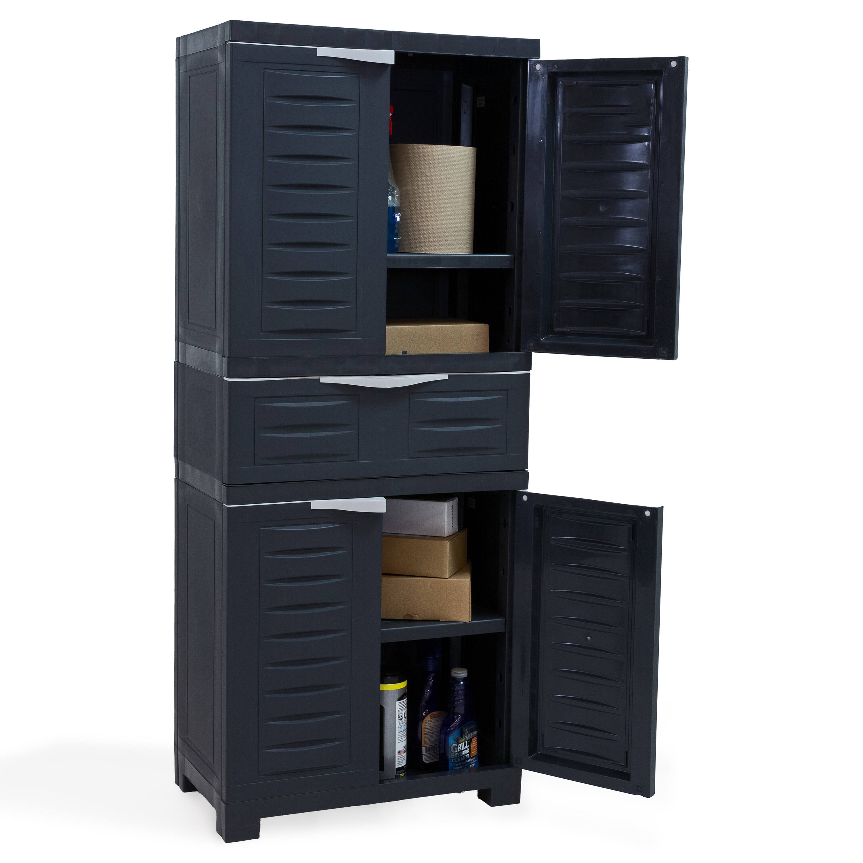 Alt View 5. Sunnydaze - Storage Cabinet with 2 Adjustable Shelves and Drawer - Charcoal.