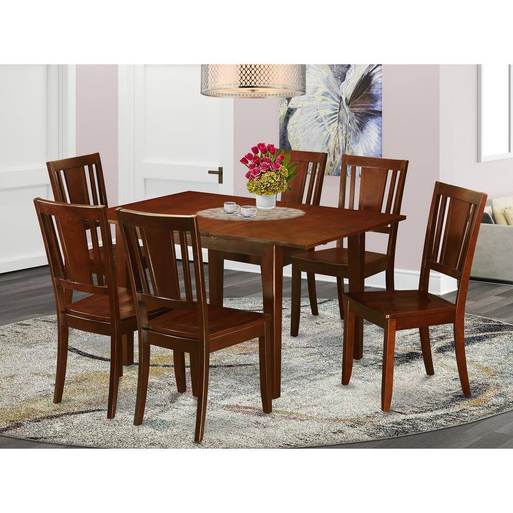 Back. East West Furniture - 7 Pc Kitchen dinette set - Table with 6 Dining Table Chairs - Mahogany.