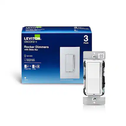 LEVITON decora+ Rocker Dimmers with Slide Bar LED 300W Incandescent/Halogen 600W 3 Pack
White Wallplate sold separately
Single Pole or 3-Way
DSL06