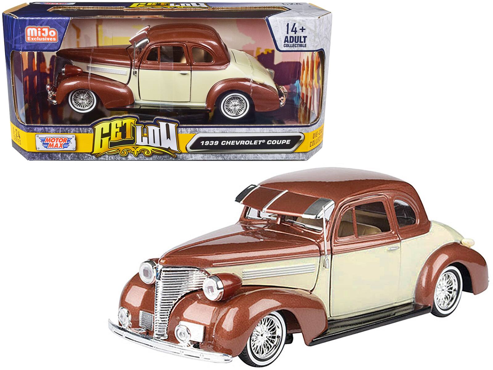 "1939 Chevrolet Coupe Lowrider Beige and Brown Metallic ""Get Low"" Series 1/24 Diecast Model Car by Motormax" price history on PriceWatchPro