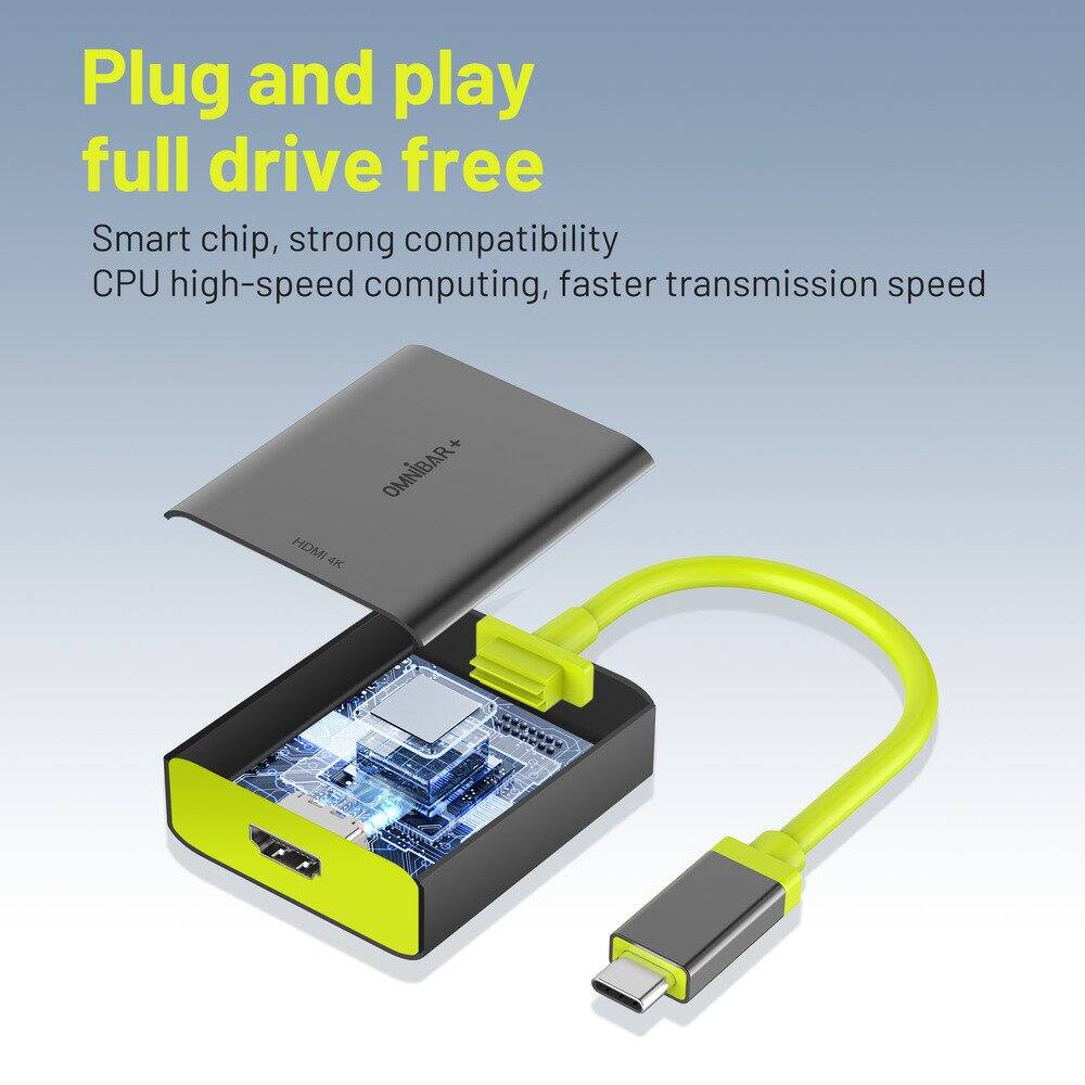 Plug and play full drive free

Smart chip, strong compatibility, CPU high-speed computing, faster transmission speed

OMNIBAR+ HDMI 4K