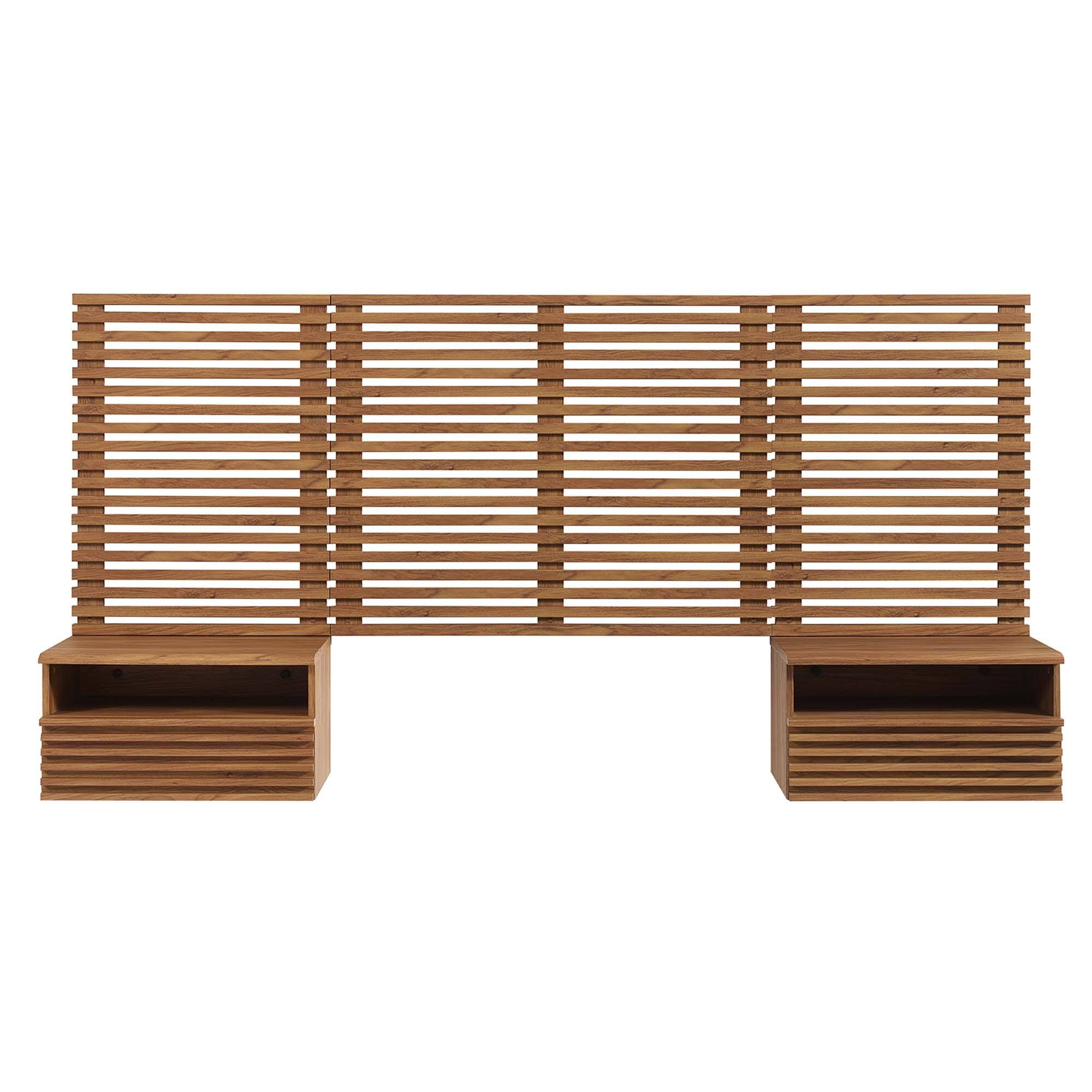 Back. Modway - Render Wall Mount Twin Headboard and Modern Nightstands by Modway - Brown.