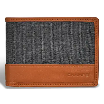 Front. Champs - Denim Collection Leather Center Wing Wallet - TanBlack.
