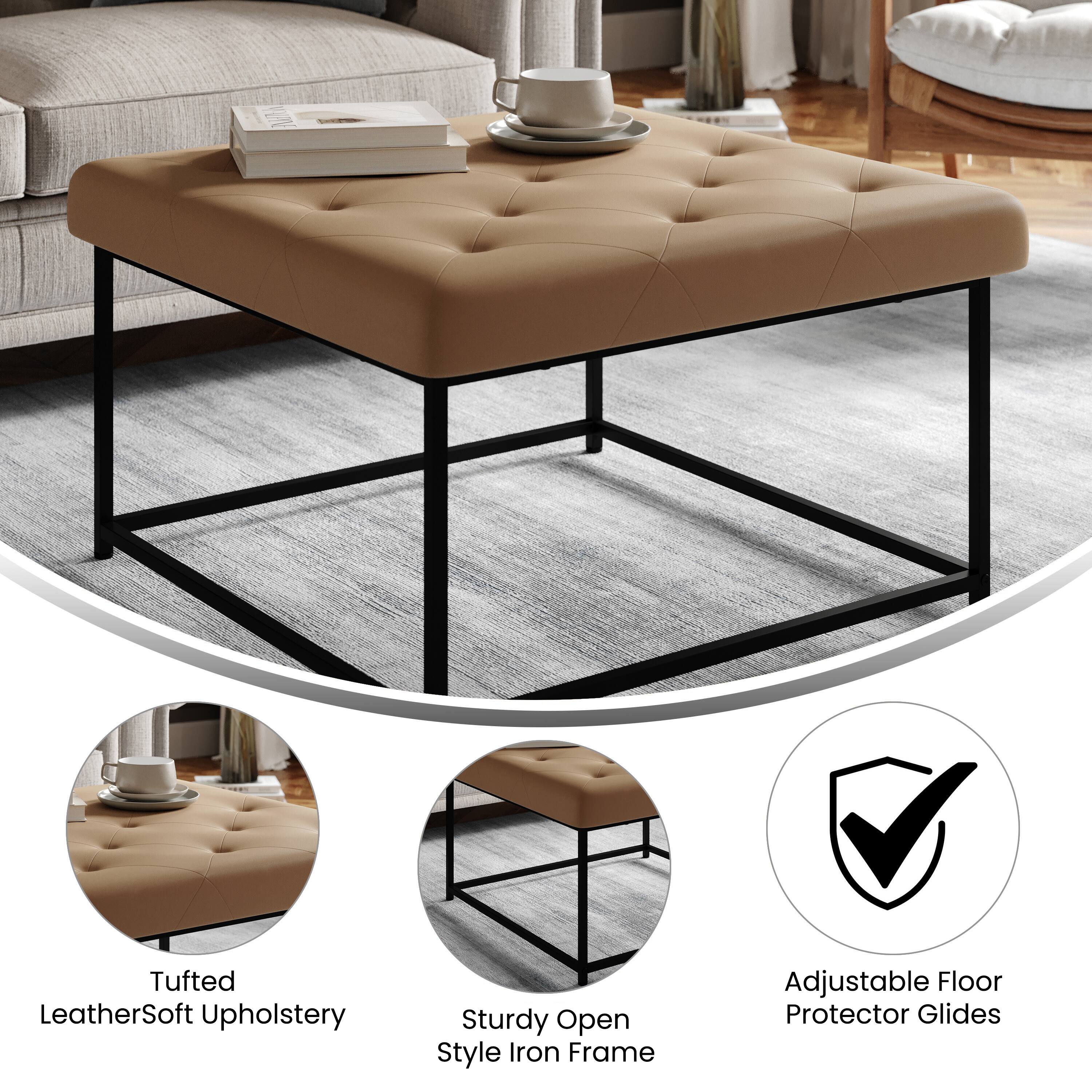 - Tufted LeatherSoft Upholstery
- Sturdy Open Style Iron Frame
- Adjustable Floor Protector Glides