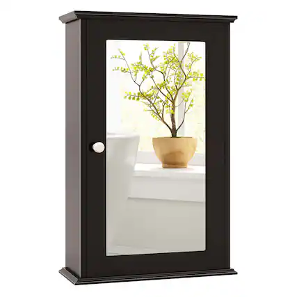 Front. Costway - Costway Bathroom Wall Cabinet Single Mirror Door Cupboard Storage Wood Shelf - Brown.