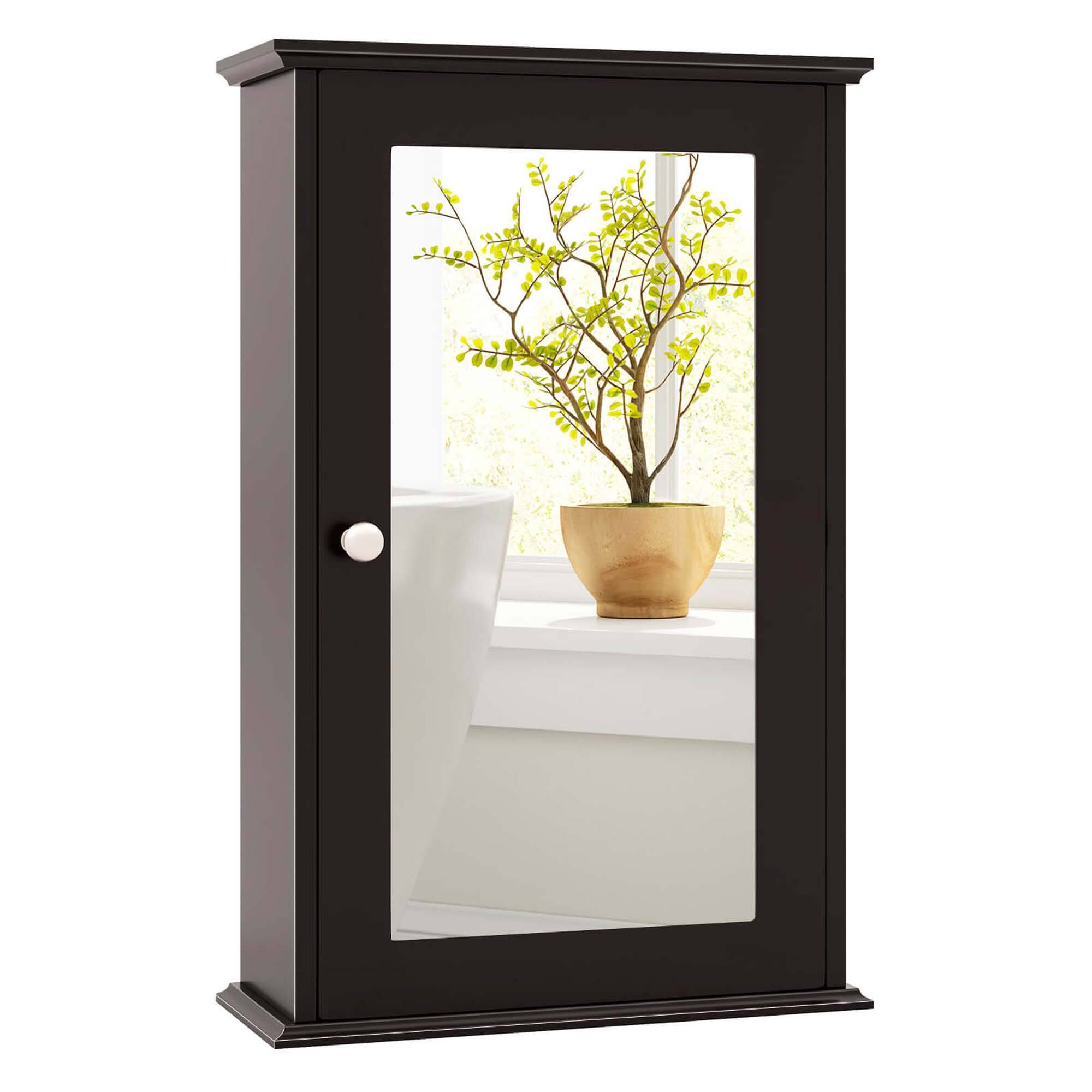 Front. Costway - Costway Bathroom Wall Cabinet Single Mirror Door Cupboard Storage Wood Shelf - Brown.