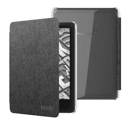 Front. Amazon - Fabric Case with Clear Back for Kindle Paperwhite (2024 Release) and Kindle Colorsoft Signature Edition - Black.