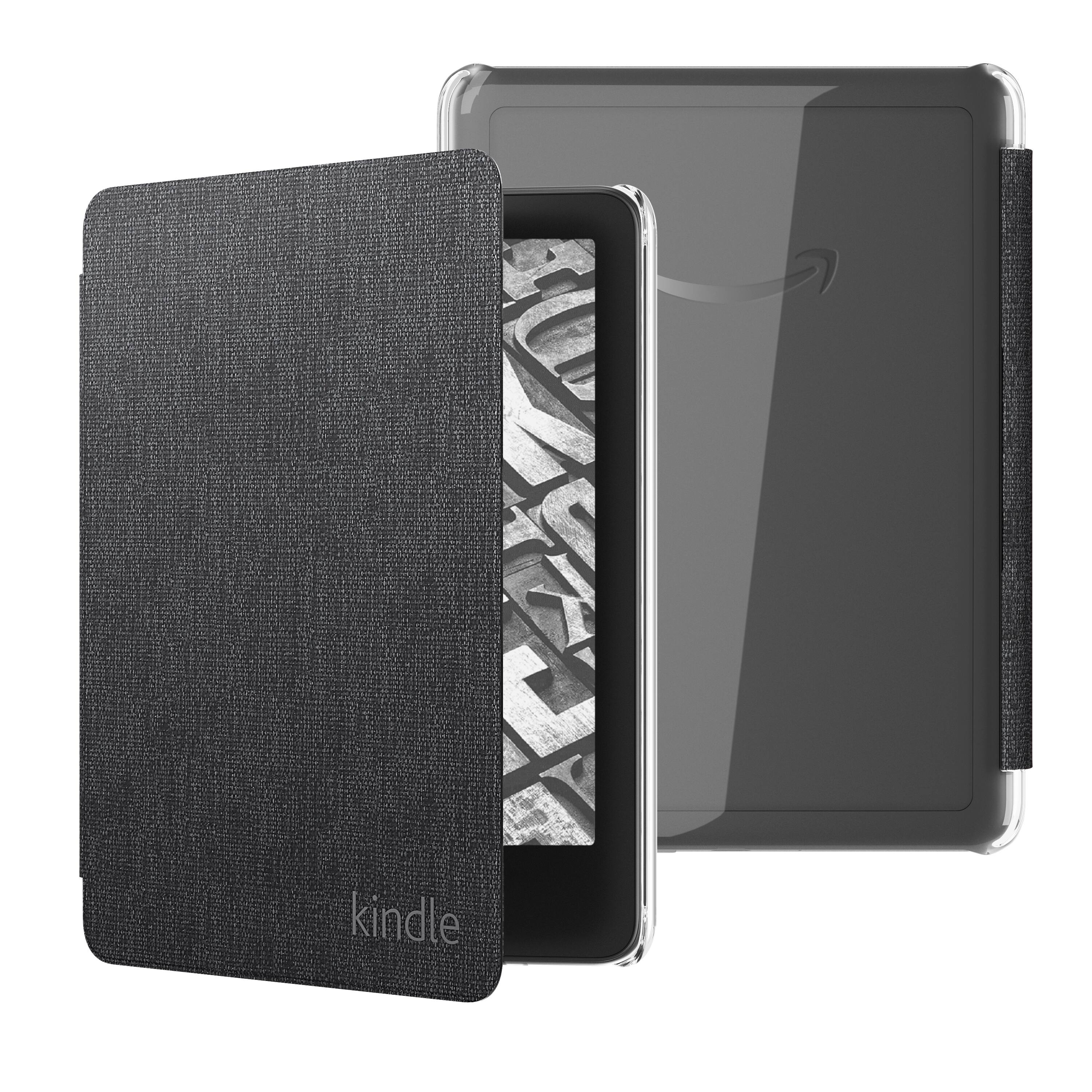 Front. Amazon - Fabric Case with Clear Back for Kindle Paperwhite (2024 Release) and Kindle Colorsoft Signature Edition - Black.