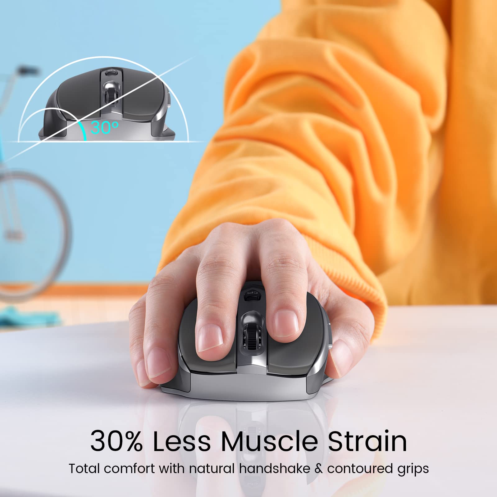 30% Less Muscle Strain  
Total comfort with natural handshake & contoured grips
