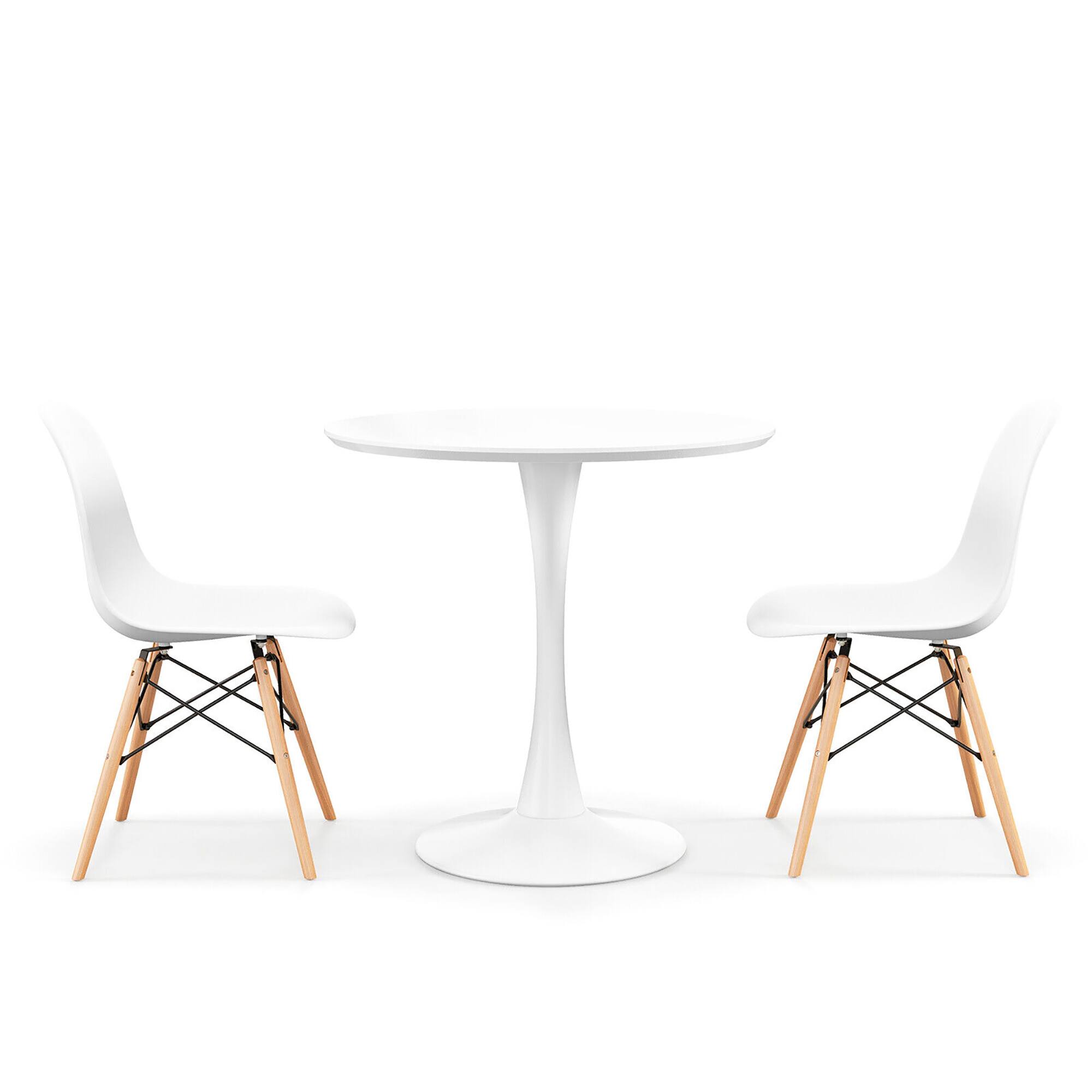 Alt View 7. Gymax - Gymax 3 Piece Dining Kitchen Set Modern Round DiningTable Chairs Set for Small Space - White and Natural.