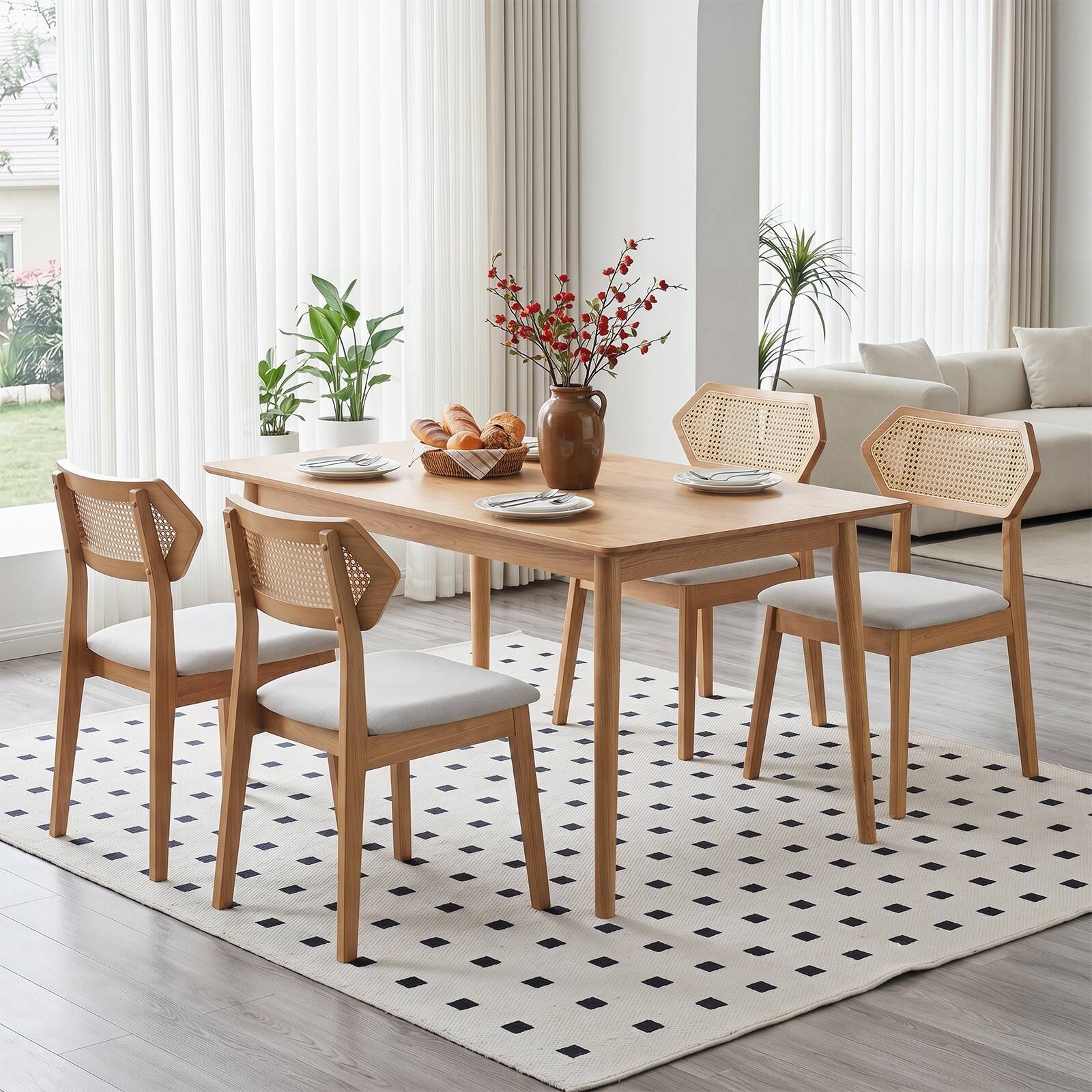 Alt View 1. Costway - Costway 4 PCS Rattan Dining Chairs, Upholstered Kitchen Chairs with Rattan Back & Wood Frame - Natural.
