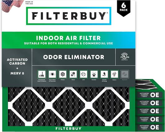 MADE IN THE USA
6 PACK FILTERBUY INDOOR AIR FILTER
SUITABLE FOR BOTH RESIDENTIAL & COMMERCIAL USE
ACTIVATED CARBON ODOR ELIMINATOR
CLASSIFIED C L US R37912 + MERV 8
Household Dust & Debris
Dust Mites & Particles
Pollen
Mold
Lint
Dander
Smoke & Soot
Odors
Bacteria
FILTERBUY ACTIVATED CARBON
MERV 8