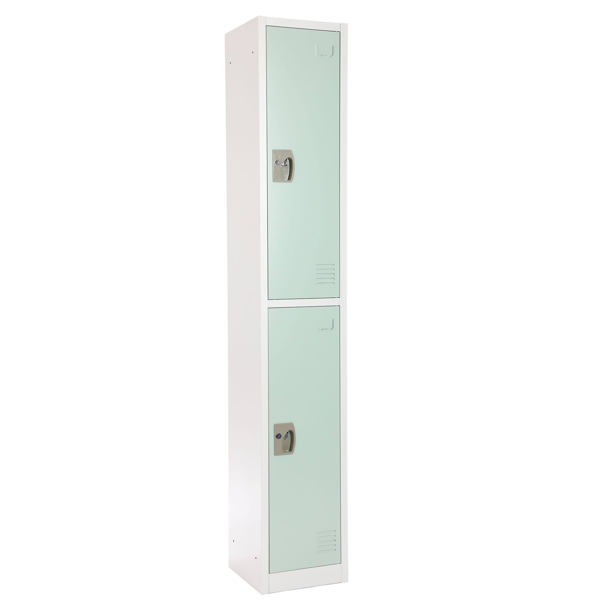 Angle. AdirOffice - Storage Locker 629-Series 72" H 2-Tier Steel Key Lock 2-Shelf Locker with Key Lock, 4/Pack - Misty Green.