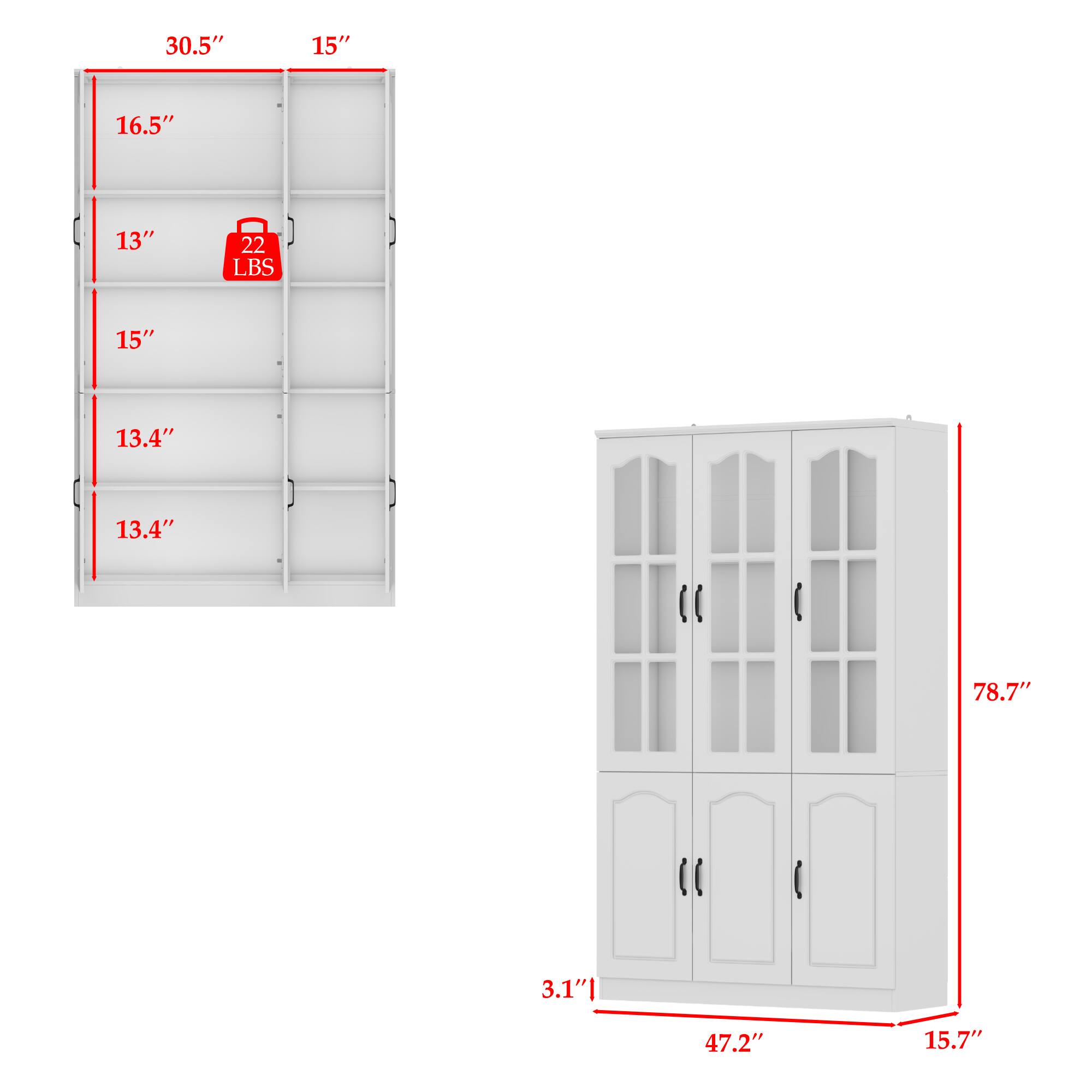 30.5" 15" 16.5" 13" 22 LBS 15" 13.4" 13.4" | 78.7" 3.1" | 47.2" 15.7"