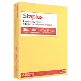 Staples - Pastel 30% Recycled Color Copy Paper, 20 lbs., 8.5" x 11", 500/Ream - Canary