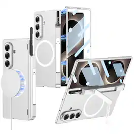 Dteck - for Samsung Galaxy Z Fold8 Ultra Magnetic Case with Hinge Protection,Built-in Screen Protector,Pen Holder & Kickstand - Silver