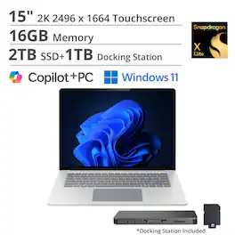 Microsoft - Surface Laptop - 15" 2K Touchscreen - Snapdragon X Elite 2024- 16GB Memory - 2TB Storage (7th Ed) - Copilot+ PC - Platinum