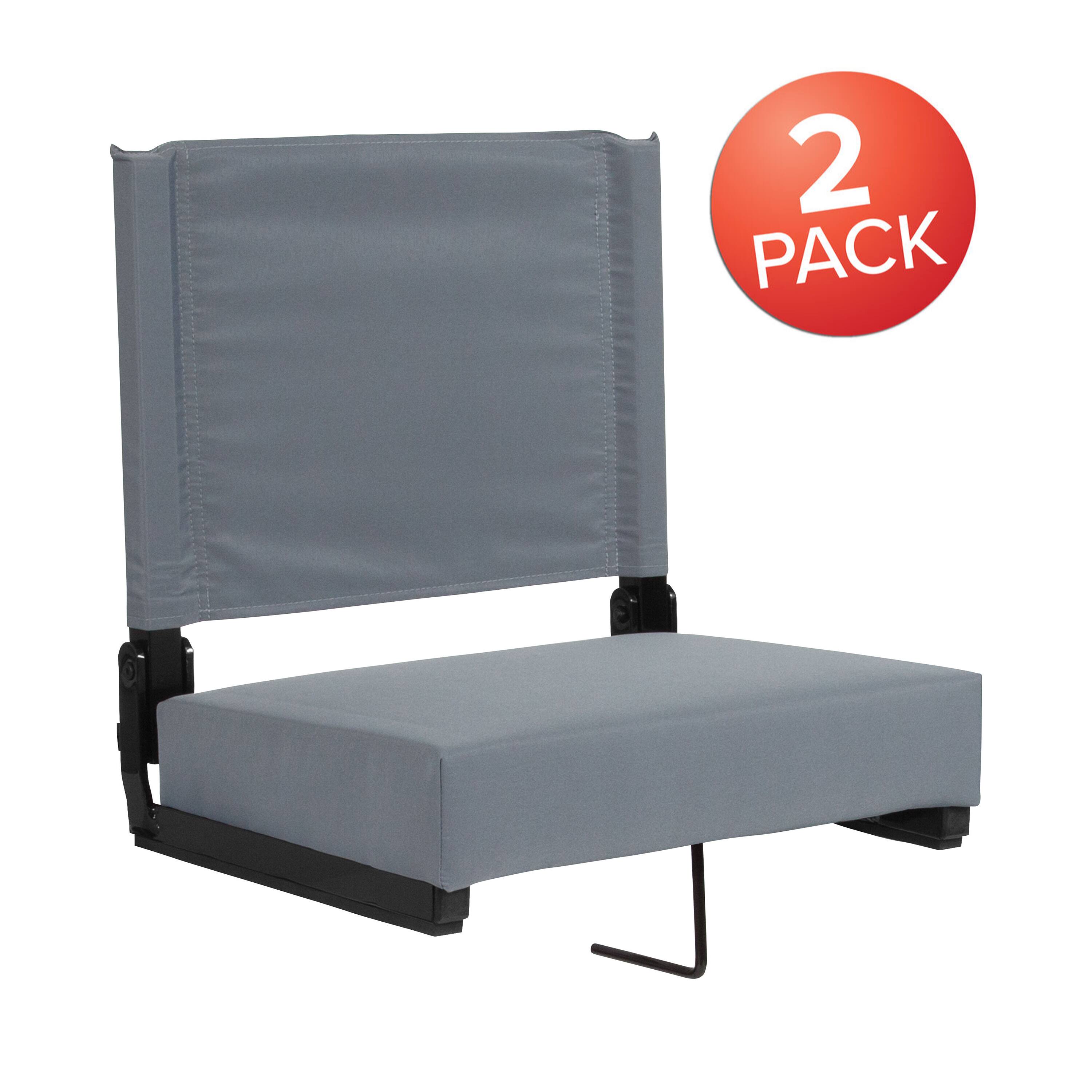 Alt View 1. Emma + Oliver - Set of 2 500 lb. Rated Lightweight Stadium Chair with Ultra-Padded Seat - Gray.