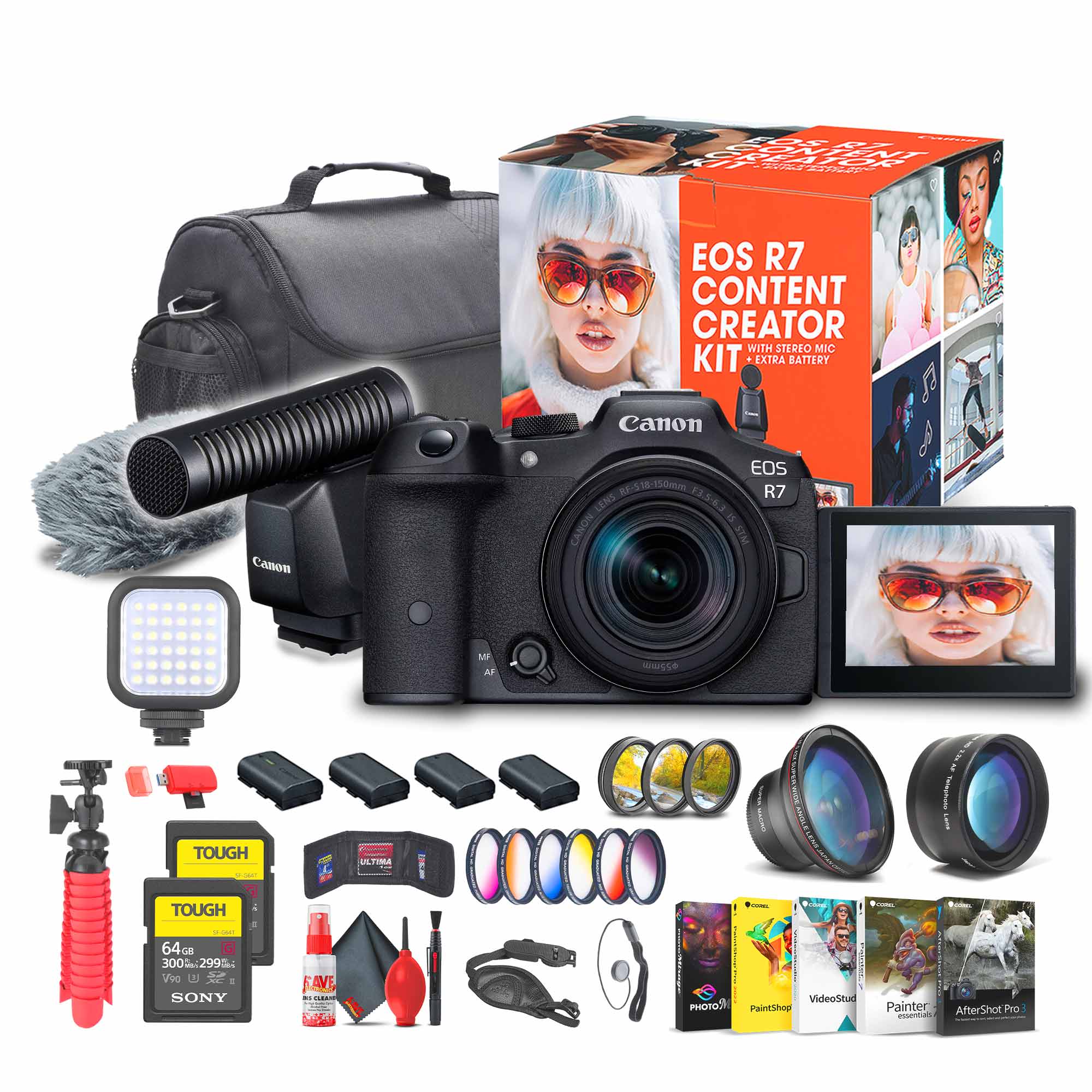 Canon - EOS R7 Mirrorless Camera with 18-45mm Lens Content Creator Kit + 64GB Card + More Bundle