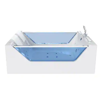 Front. Empava - 71 in. x 48 in. Whirlpool Air Combination Bathtub Rectangular Lighted Thermostatic Bath Tub with Right Drain in White - White.