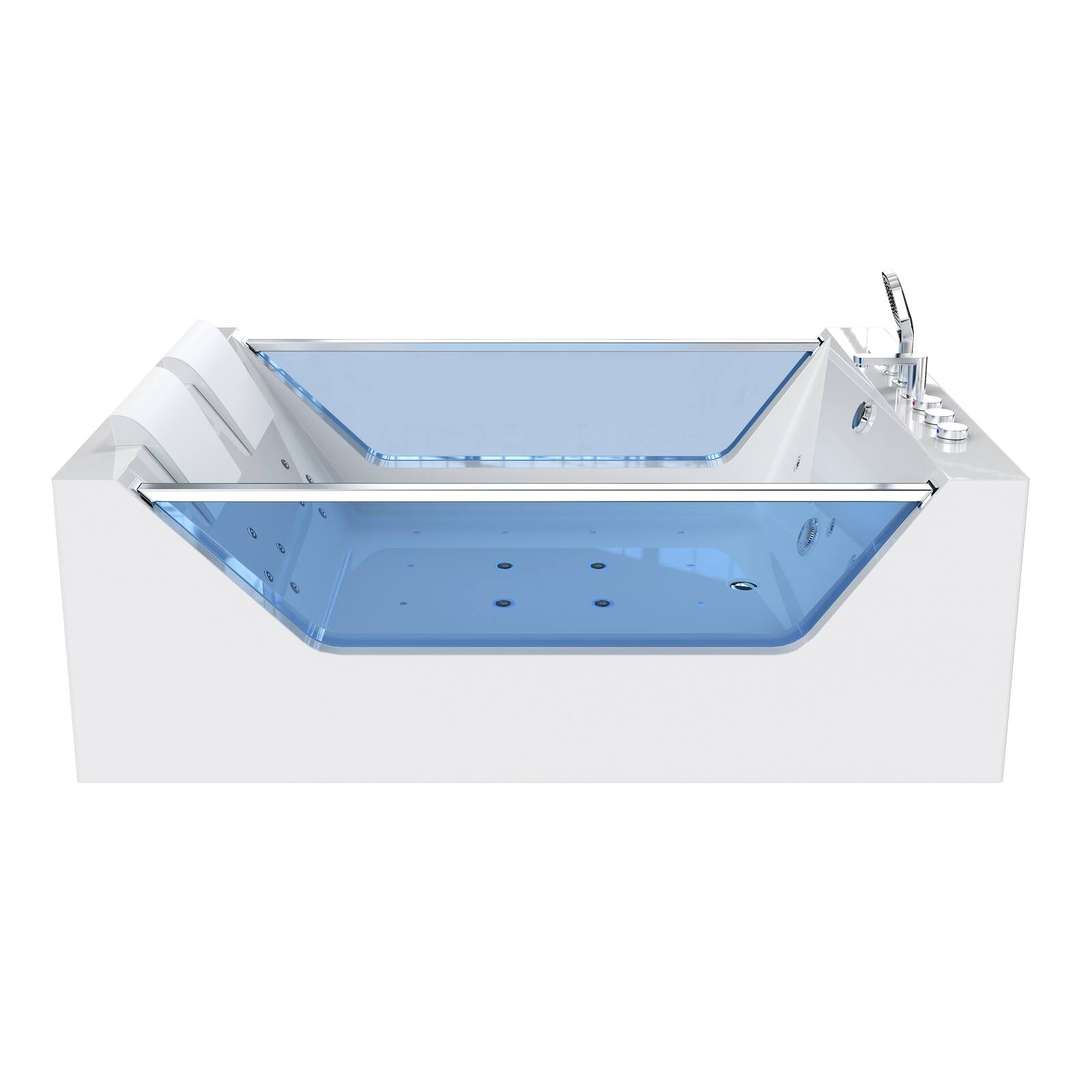 Front. Empava - 71 in. x 48 in. Whirlpool Air Combination Bathtub Rectangular Lighted Thermostatic Bath Tub with Right Drain in White - White.