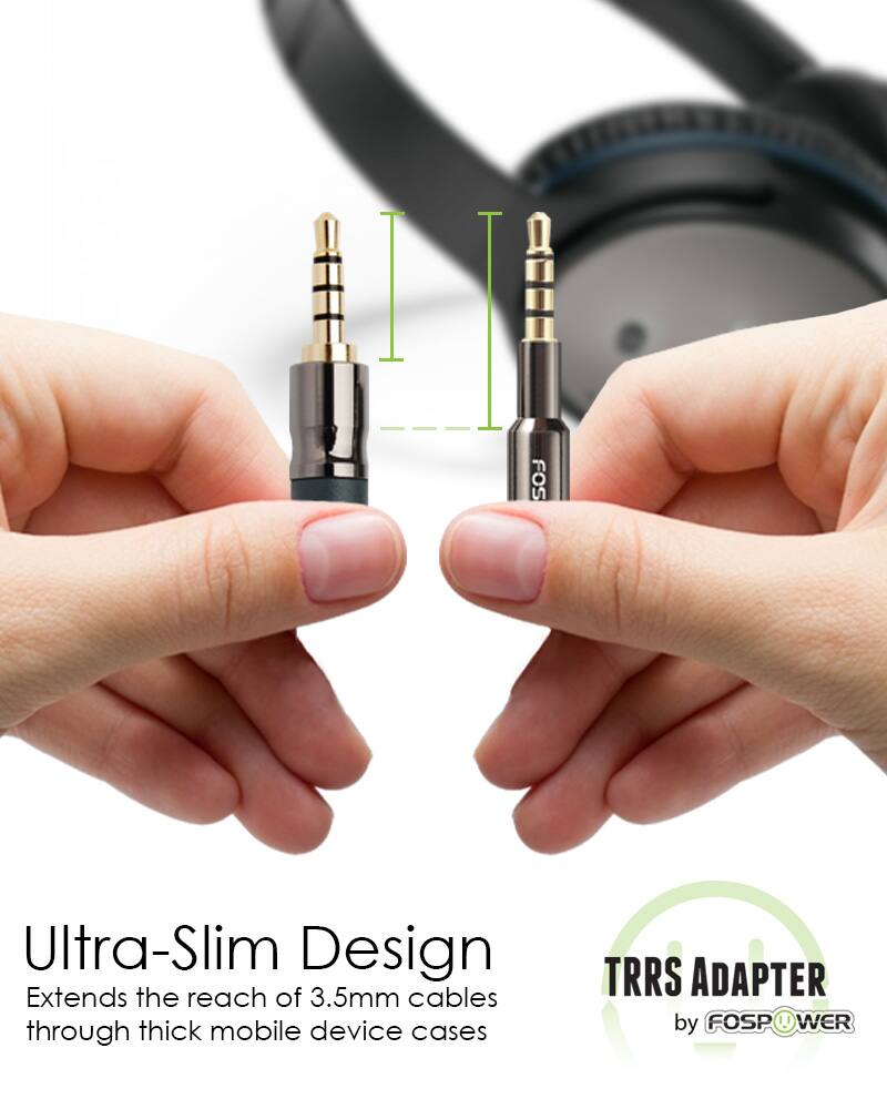 Ultra-Slim Design TRRS ADAPTER by FOSPOWER Extends the reach of 3.5mm cables through thick mobile device cases
