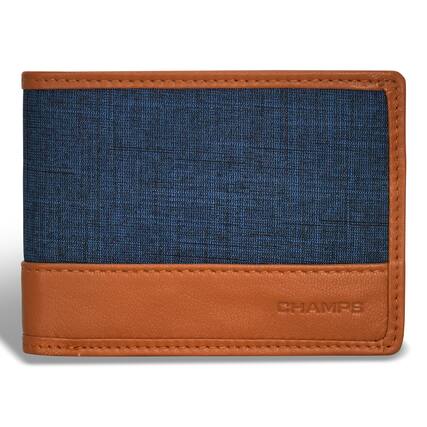 Front. Champs - Denim Collection Leather Center Wing Wallet - TanBlue.