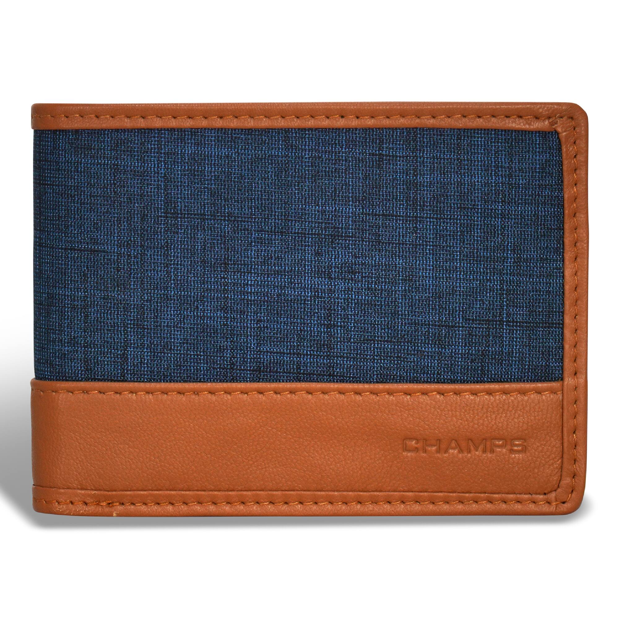 Front. Champs - Denim Collection Leather Center Wing Wallet - TanBlue.