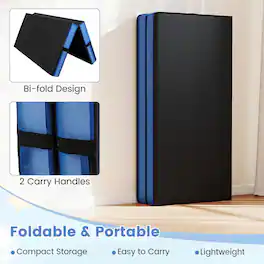 Pefilos - Bi-Fold Gymnastics Mat, 4-Inch Thick Foam with Waterproof PU Leather, Foldable Design with Handles for Yoga & Stretching - Black