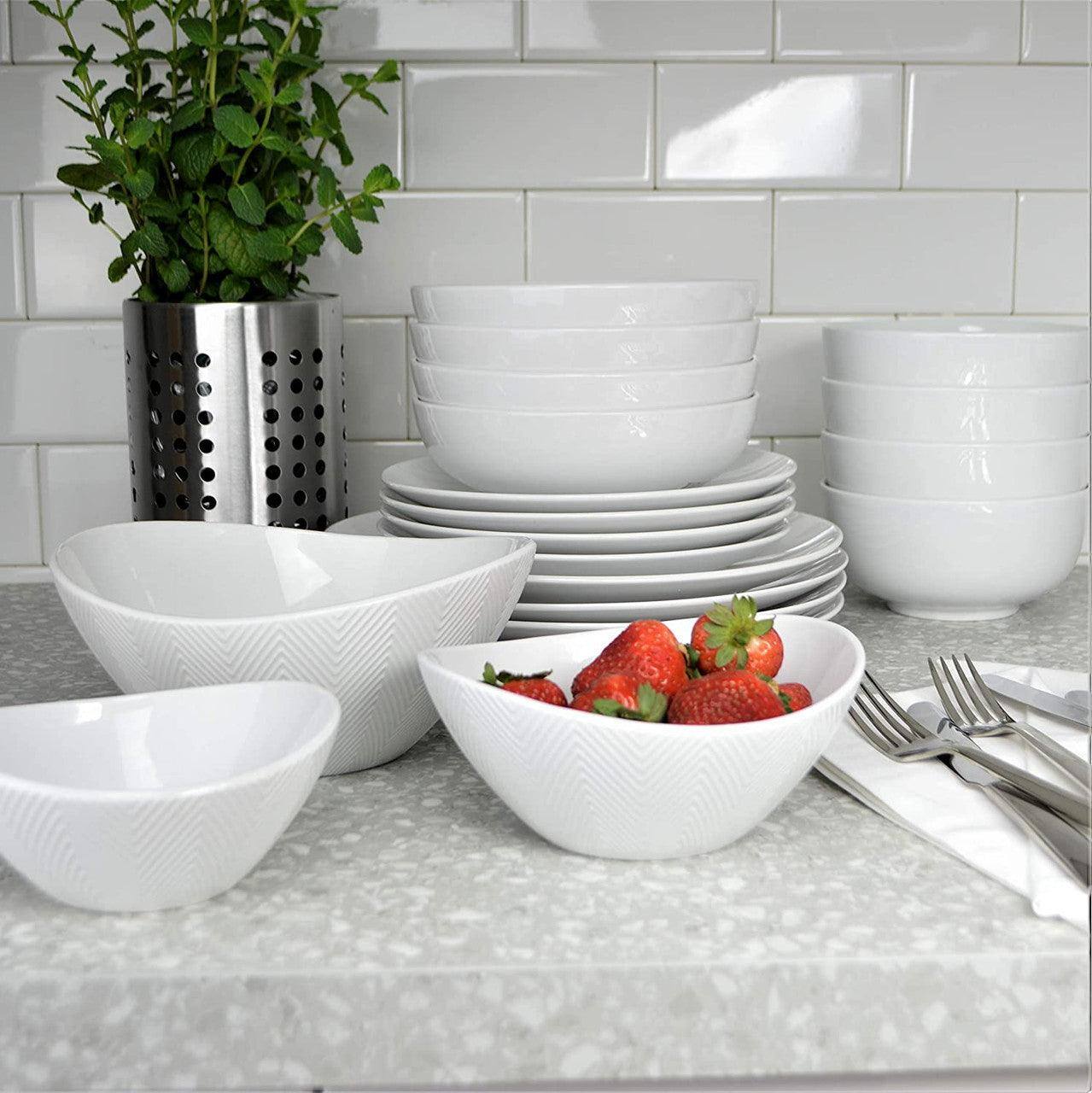 Alt View 3. Euro Ceramica Home - Highlands Set of 3 White Stoneware Prep & Serve Nesting Bowls - White.
