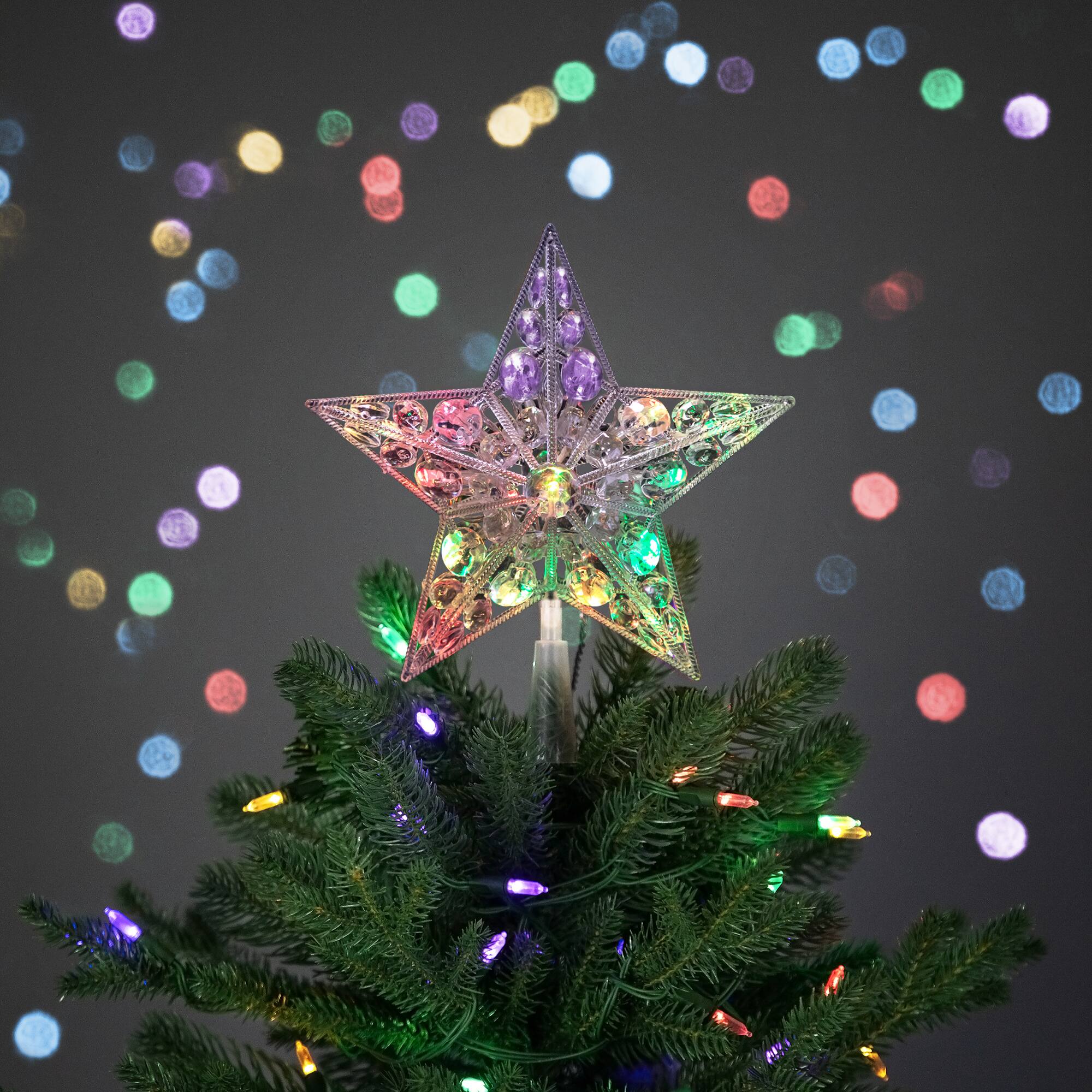 Alt View 1. Northlight - LED Lighted Battery Operated Color Changing Jeweled Star Christmas Tree Topper - 9.5" - Clear.