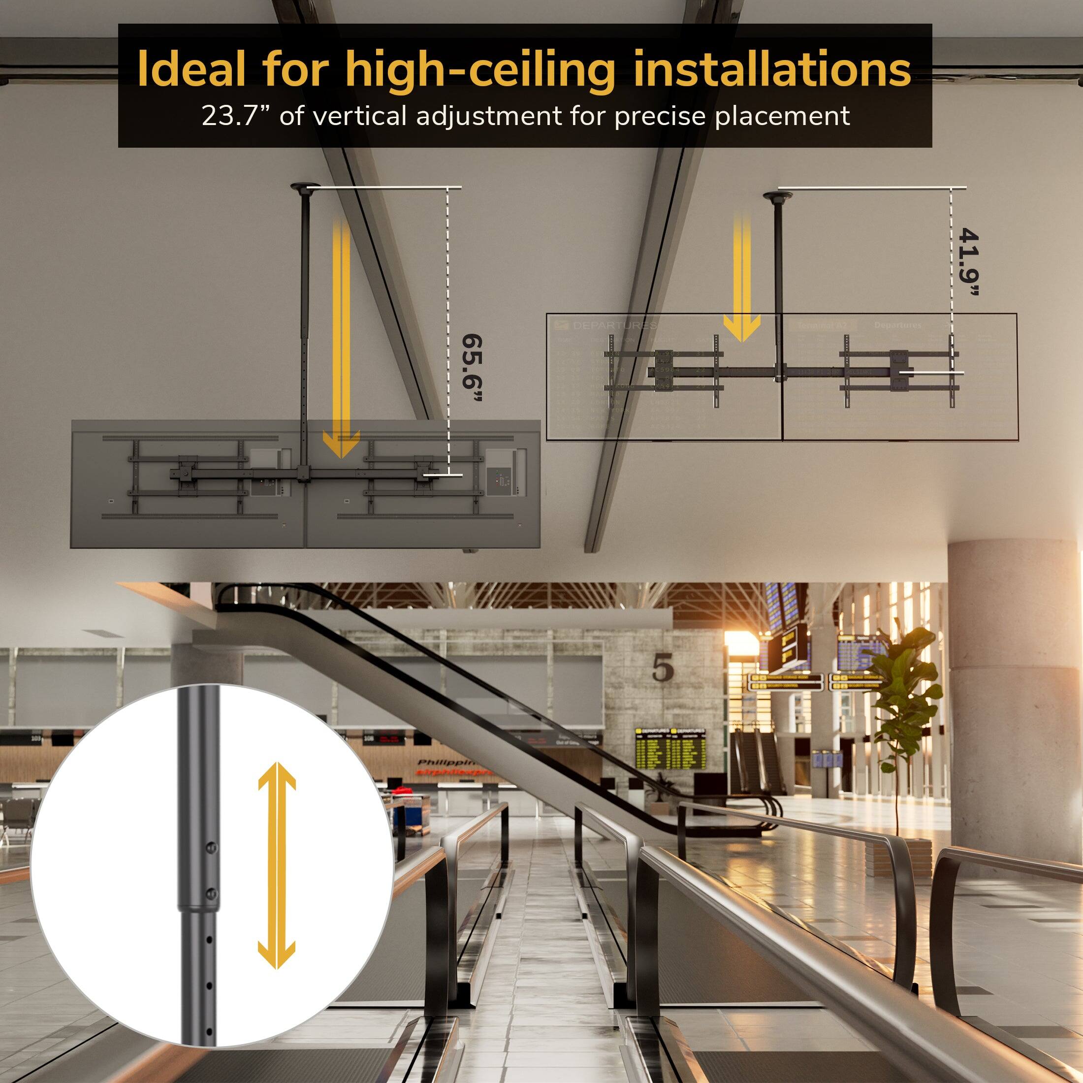 Ideal for high-ceiling installations  
23.7" of vertical adjustment for precise placement  
65.6" DEPARTURE  
41.9"