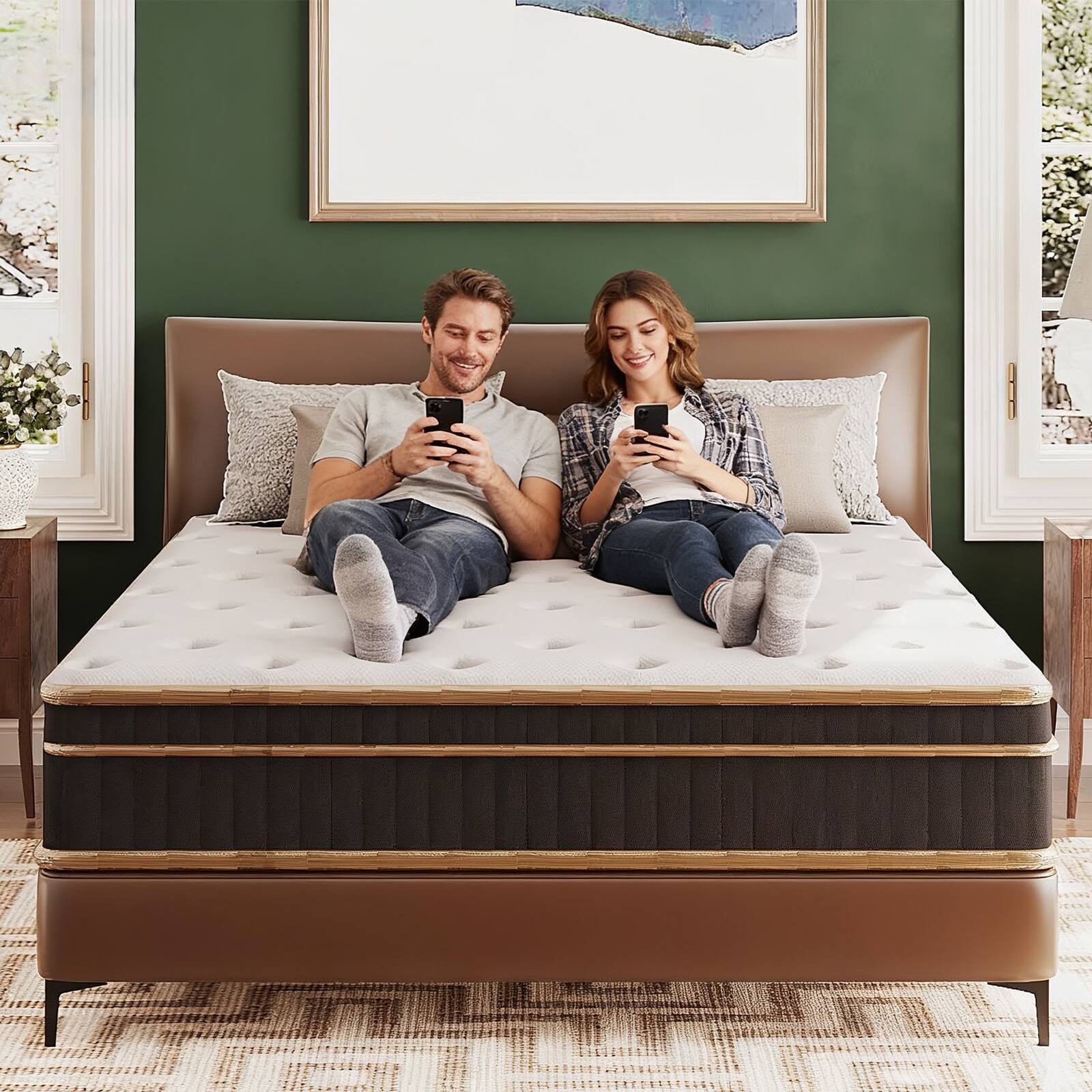 Alt View 8. Winado - 12"H Full Size Hybrid Memory Foam Mattress,Individually Wrapped Coils Pocket Spring,Strong Edge Support,Medium Firm - Black.