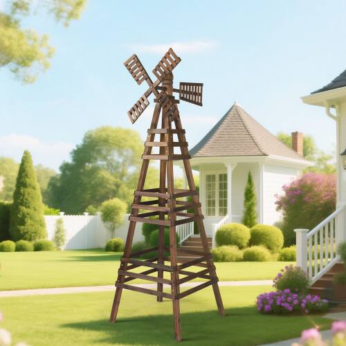 Alt View 6. Winado - 3 Layers 6.6FT Wooden Windmill Backyard Garden Decoration Weathervane for Outdoor Garden - Carbonized.