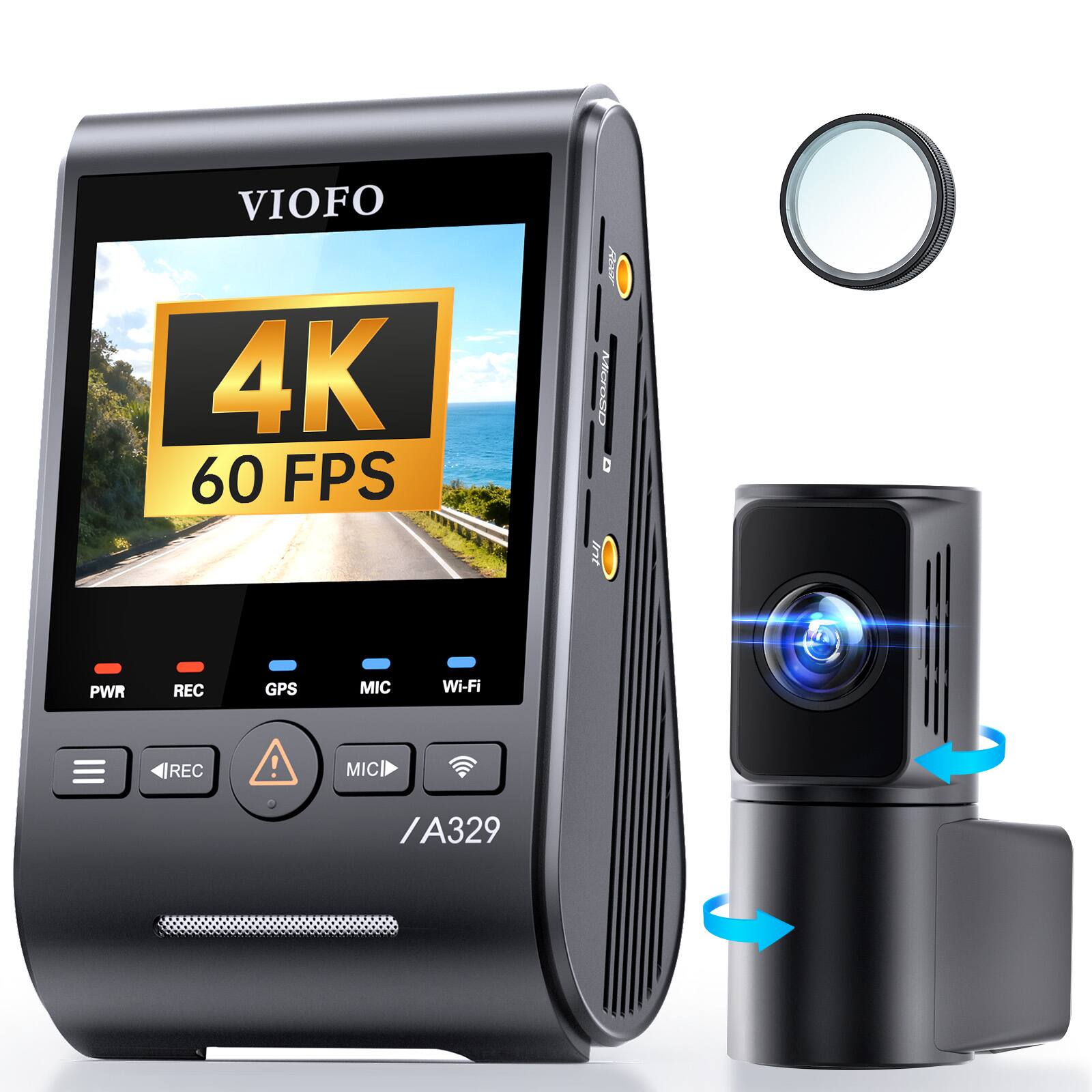 VIOFO 4K 60 FPS  
MIC/SD  
PWR REC GPS MIC Wi-Fi REC  
/A329
