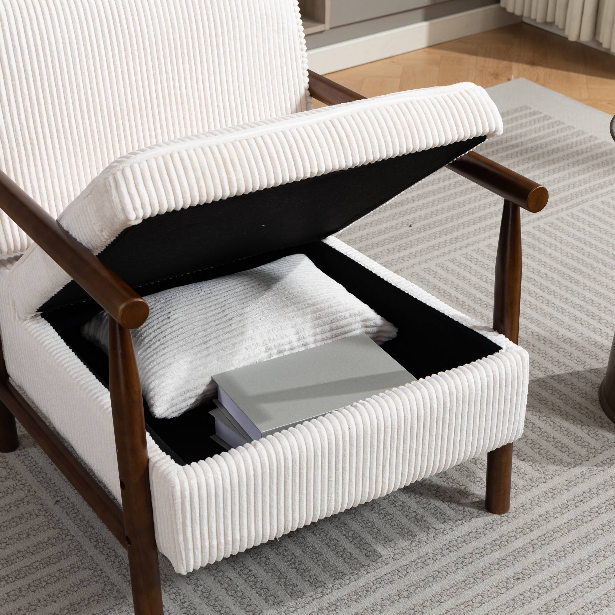 Alt View 6. GOODSILO - Modern Upholstered Accent Armchair with Hidden Storage and Waist Support Cushion for Living Room Bedroom - Antique White.